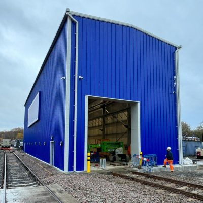 A bright blue project - one of our coloured steel buildings built by Robinsons
